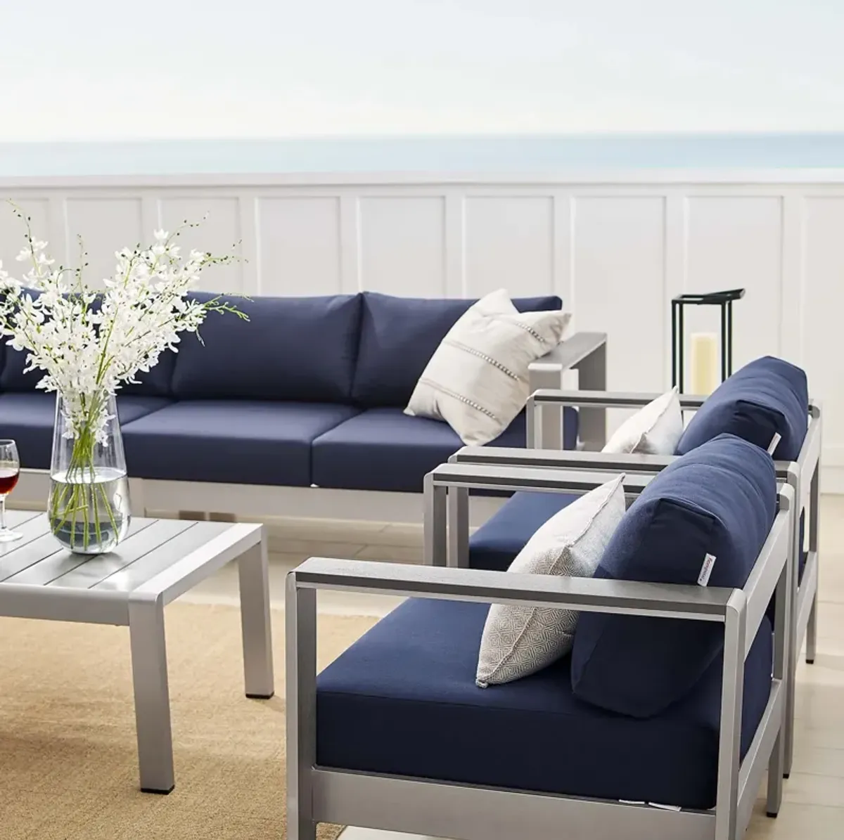 Shore 8 Piece Sunbrella® Fabric Outdoor Patio Aluminum Sectional Sofa Set by Modway Silver Gray