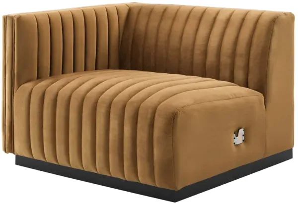 Conjure Channel Tufted Performance Velvet Left-Arm Chair by Modway Black Cognac