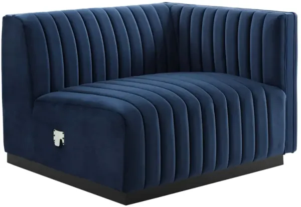 Conjure Channel Tufted Performance Velvet Right-Arm Chair by Modway Black Midnight Blue