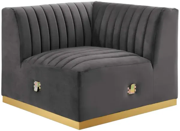 Conjure Channel Tufted Performance Velvet Left Corner Chair by Modway Gold Gray