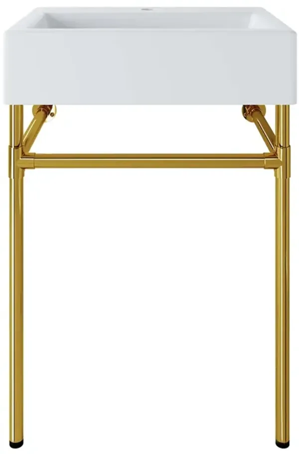 Redeem Wall-Mount Bathroom Vanity Basin Included by Modway 24" / Gold White