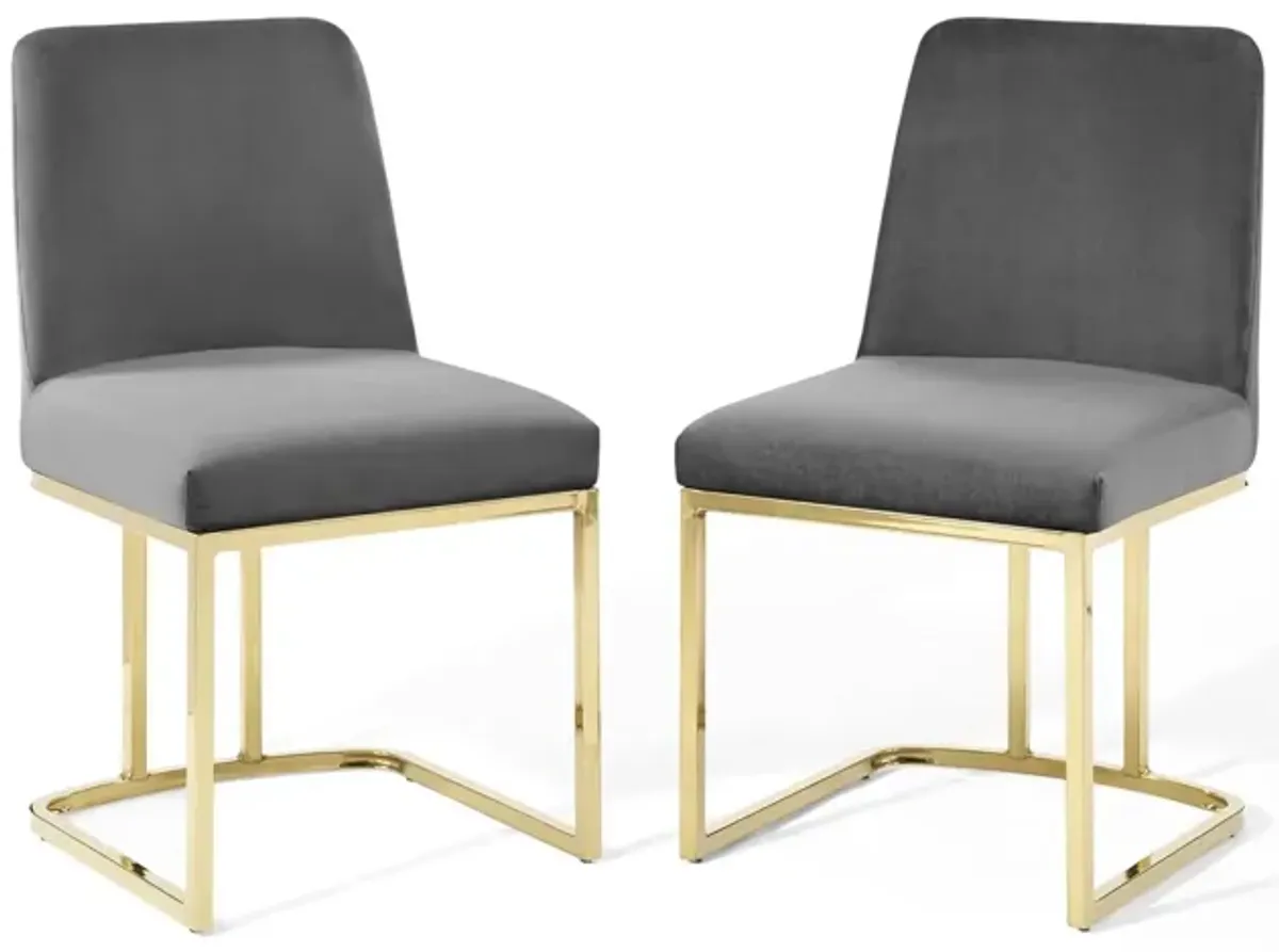 Amplify Sled Base Performance Velvet Dining Chairs Set of 2 by Modway Gold Gray