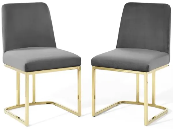 Amplify Sled Base Performance Velvet Dining Chairs Set of 2 by Modway Gold Gray
