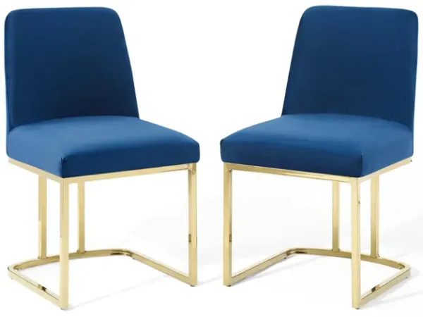 Amplify Sled Base Performance Velvet Dining Chairs Set of 2 by Modway Gold Navy