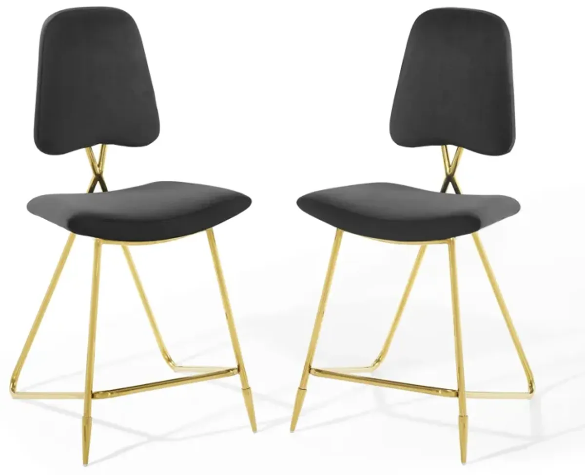 Ponder Counter Stool Performance Velvet Set of 2 by Modway Gray