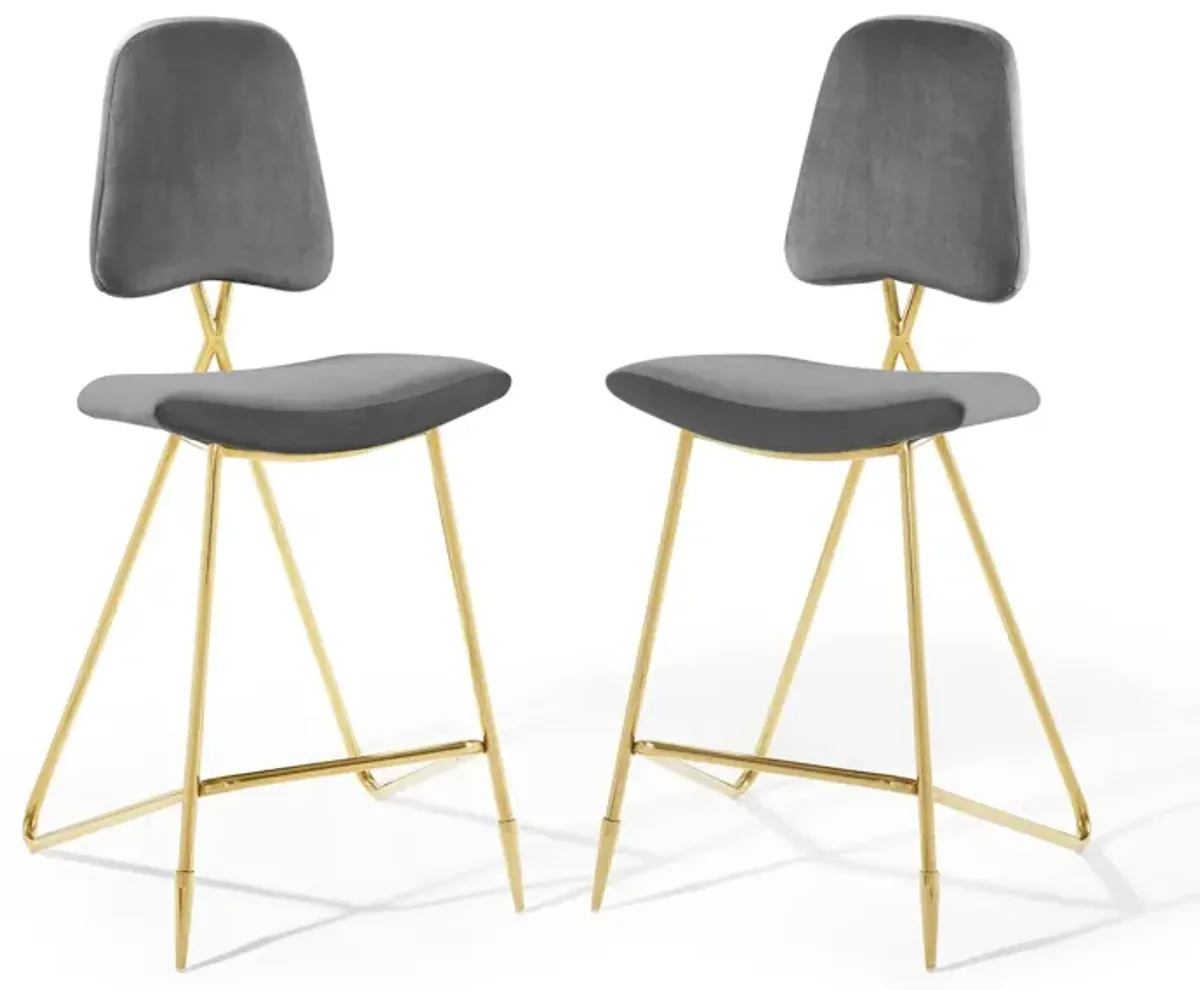 Ponder Bar Stool Performance Velvet Set of 2 by Modway Navy