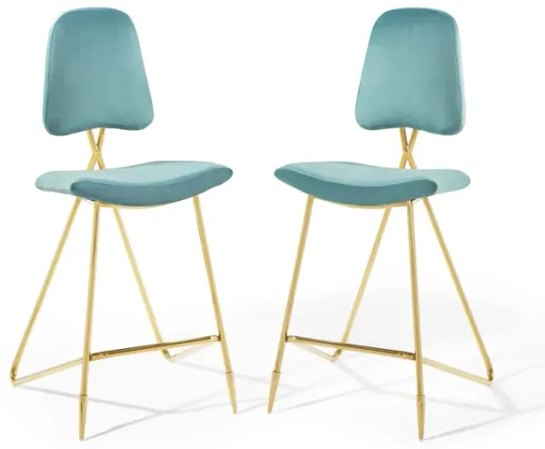 Ponder Bar Stool Performance Velvet Set of 2 by Modway Sea Blue