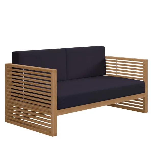 Carlsbad Teak Wood Outdoor Patio Loveseat by Modway Natural Navy