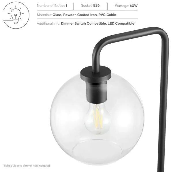 Silo Glass Globe Glass and Metal Floor Lamp by Modway Black
