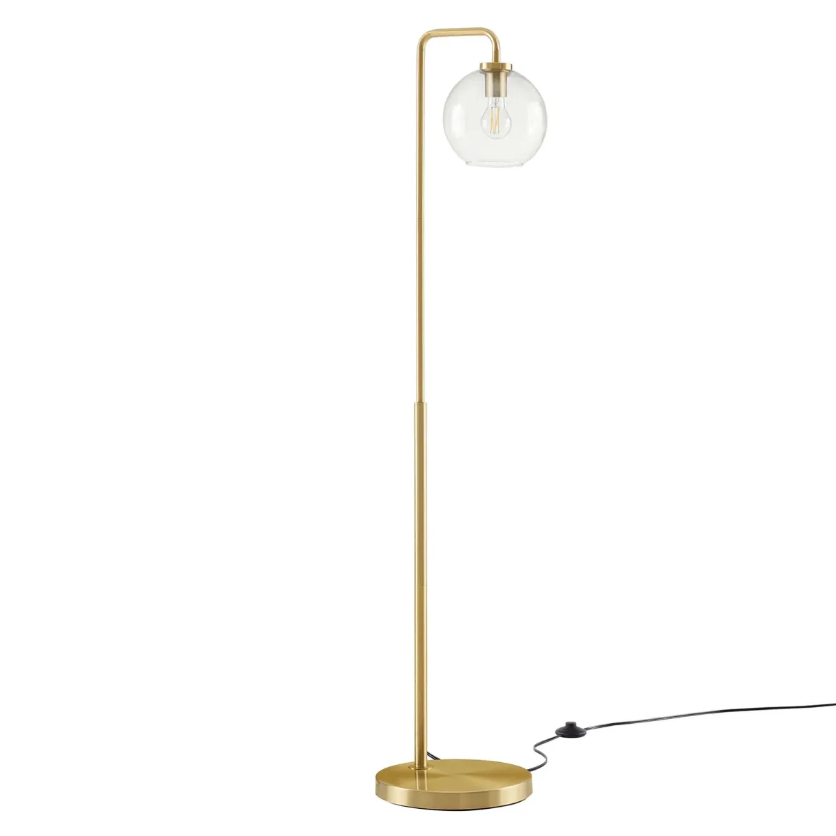 Silo Glass Globe Glass and Metal Floor Lamp by Modway Satin Brass