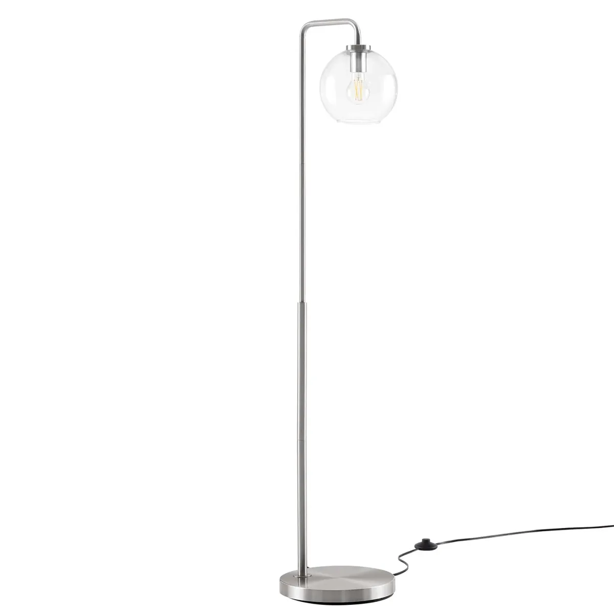 Silo Glass Globe Glass and Metal Floor Lamp by Modway Satin Nickel