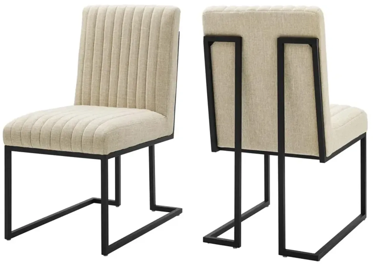Indulge Channel Tufted Fabric Dining Chairs - Set of 2 by Modway White