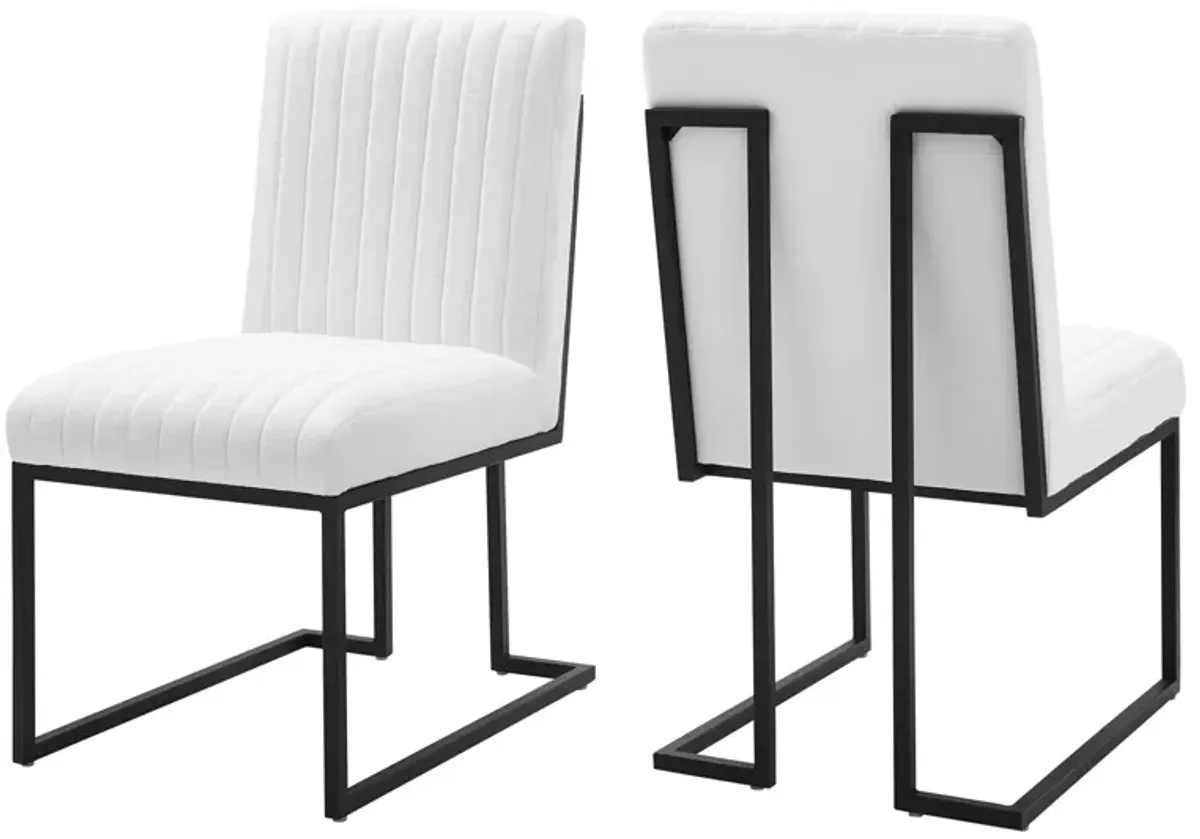 Indulge Channel Tufted Fabric Dining Chairs - Set of 2 by Modway White