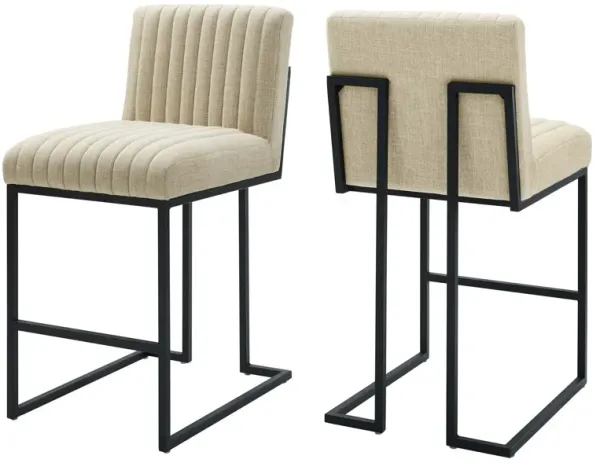 Indulge Channel Tufted Fabric Counter Stools - Set of 2 by Modway Beige