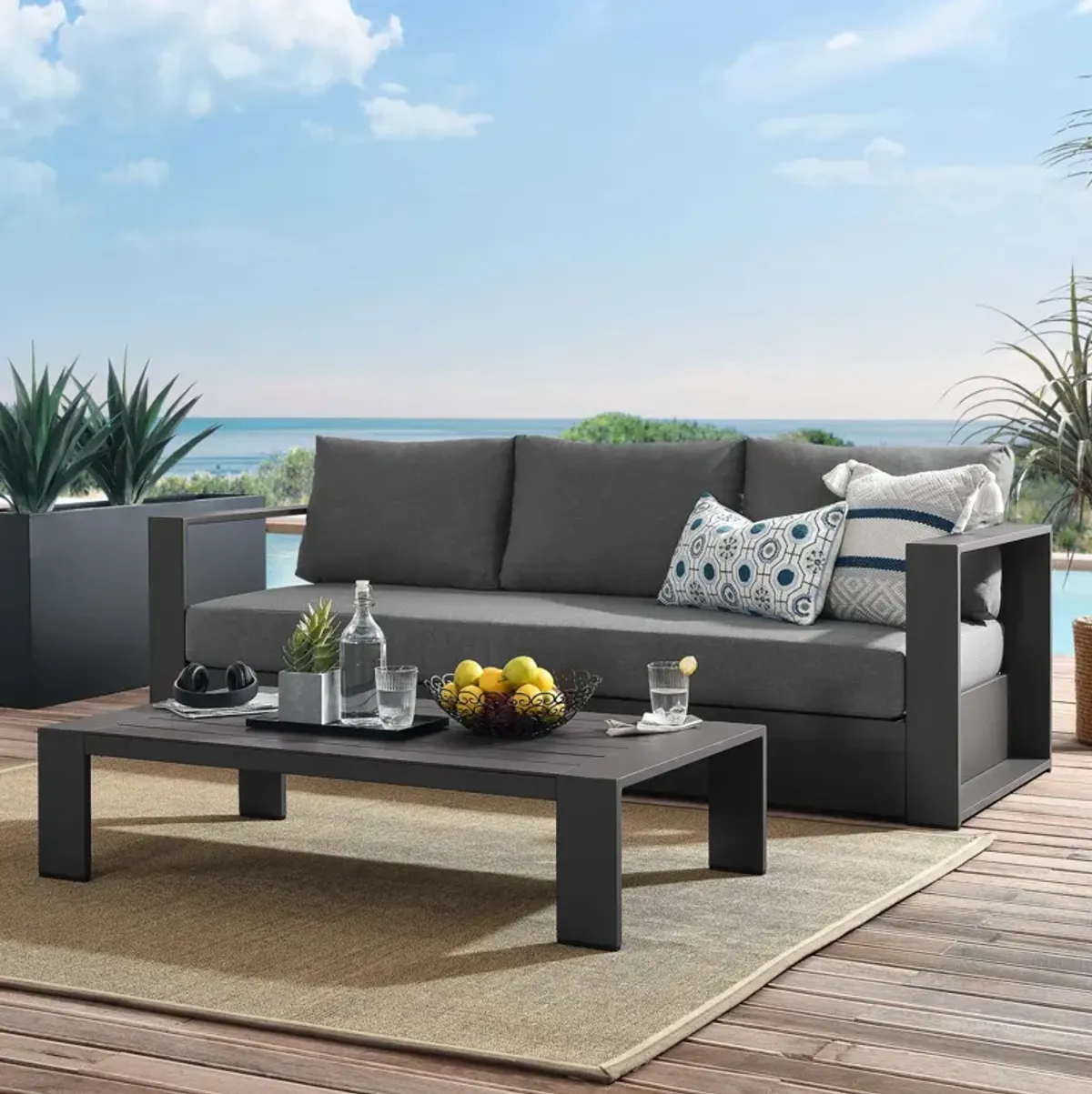 Tahoe 2-Piece Outdoor Patio Powder-Coated Aluminum Set by Modway Gray White
