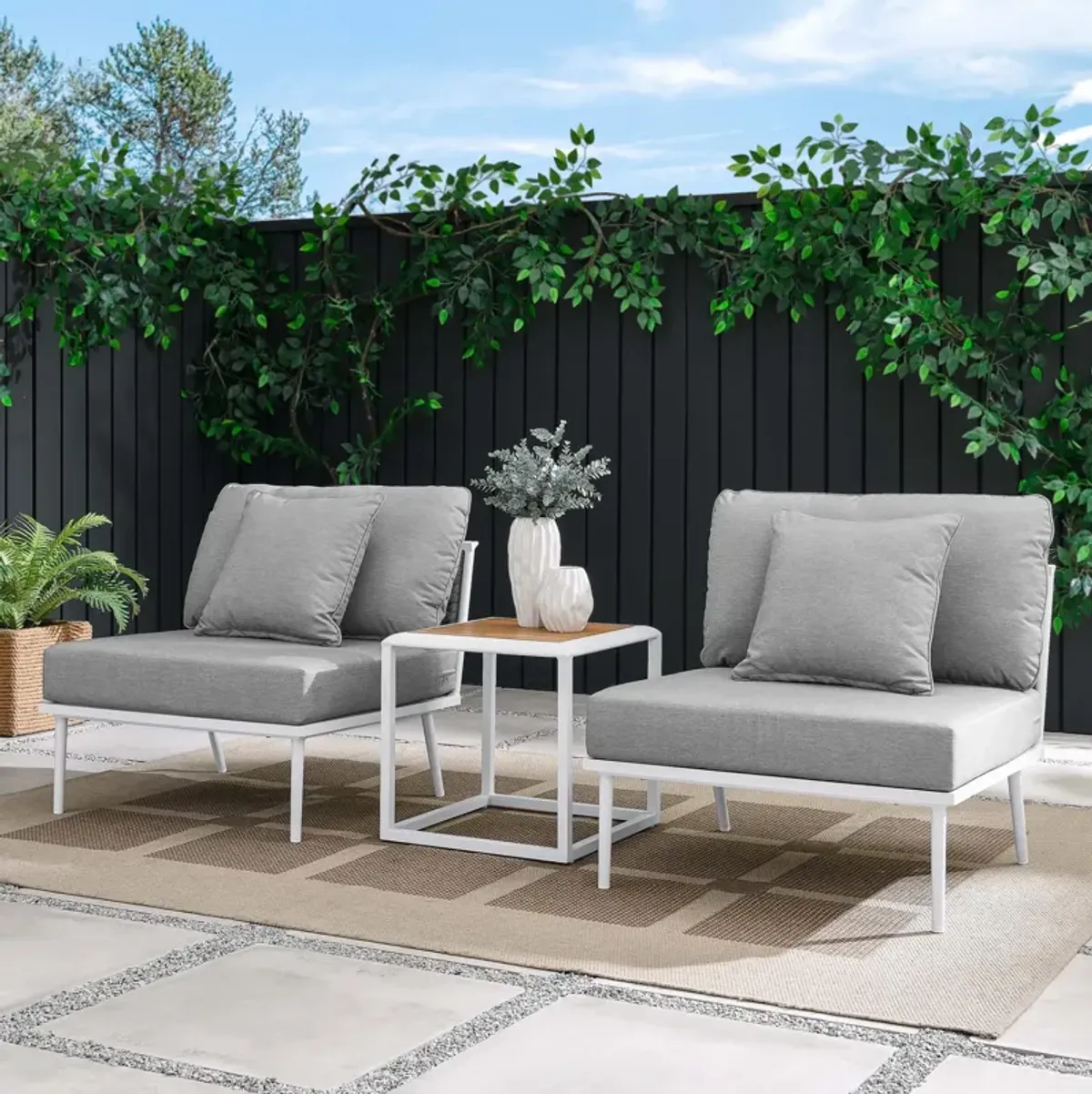 Stance 3 Piece Outdoor Patio Aluminum Set by Modway White Gray