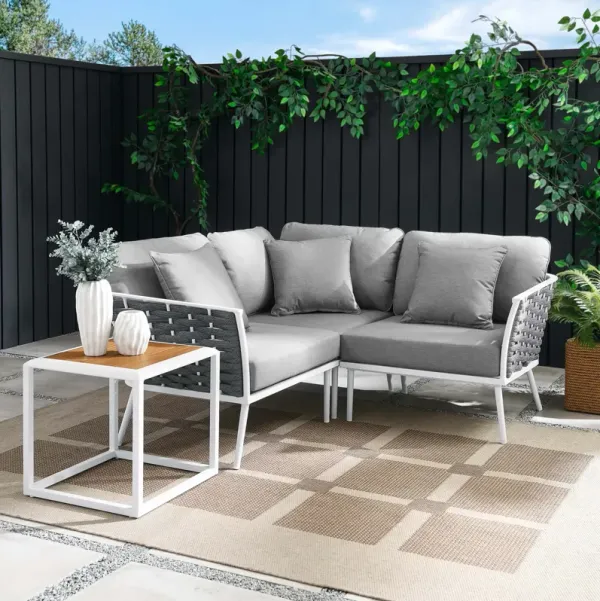 Stance 4 Piece Outdoor Patio Aluminum Sectional Sofa Set by Modway White Gray