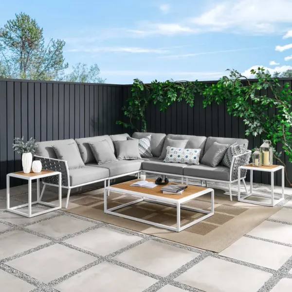Stance 8 Piece Outdoor Patio Aluminum Sectional Sofa Set by Modway White Gray