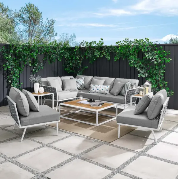 Stance 9 Piece Aluminum Outdoor Patio Aluminum Sectional Sofa Set by Modway White Gray