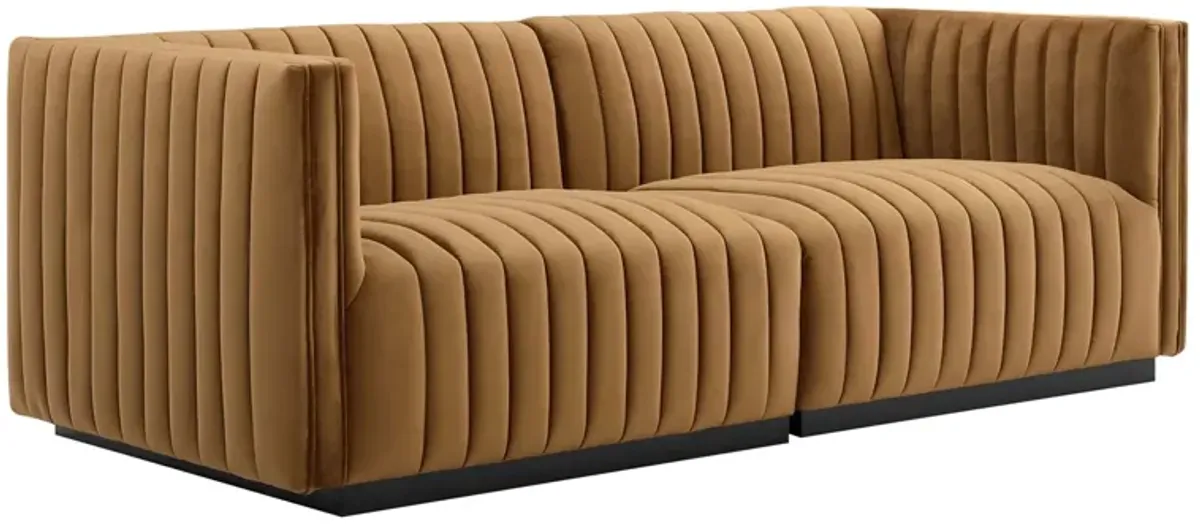 Conjure Channel Tufted Performance Velvet Loveseat by Modway Black Cognac