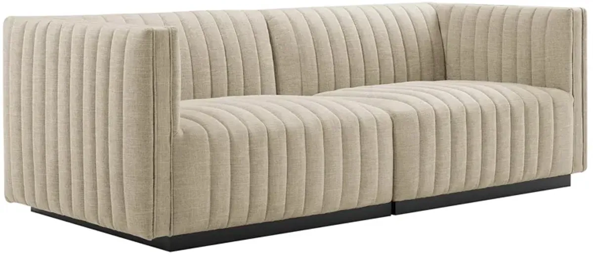 Conjure Channel Tufted Upholstered Fabric Loveseat by Modway Black Beige