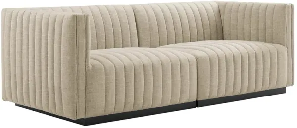 Conjure Channel Tufted Upholstered Fabric Loveseat by Modway Black Beige