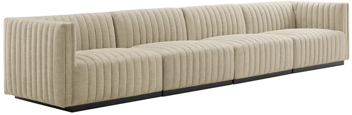 Conjure 4-Piece Channel Tufted Upholstered Fabric Sofa by Modway Black Beige