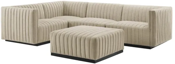 Conjure 5-Piece Channel Tufted Upholstered Fabric Sectional by Modway Black Beige
