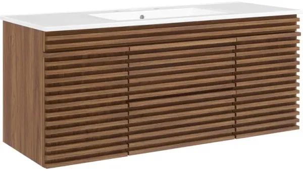 Render 48" Wall-Mount Bathroom Vanity Basin Included by Modway 48" Single / Walnut White