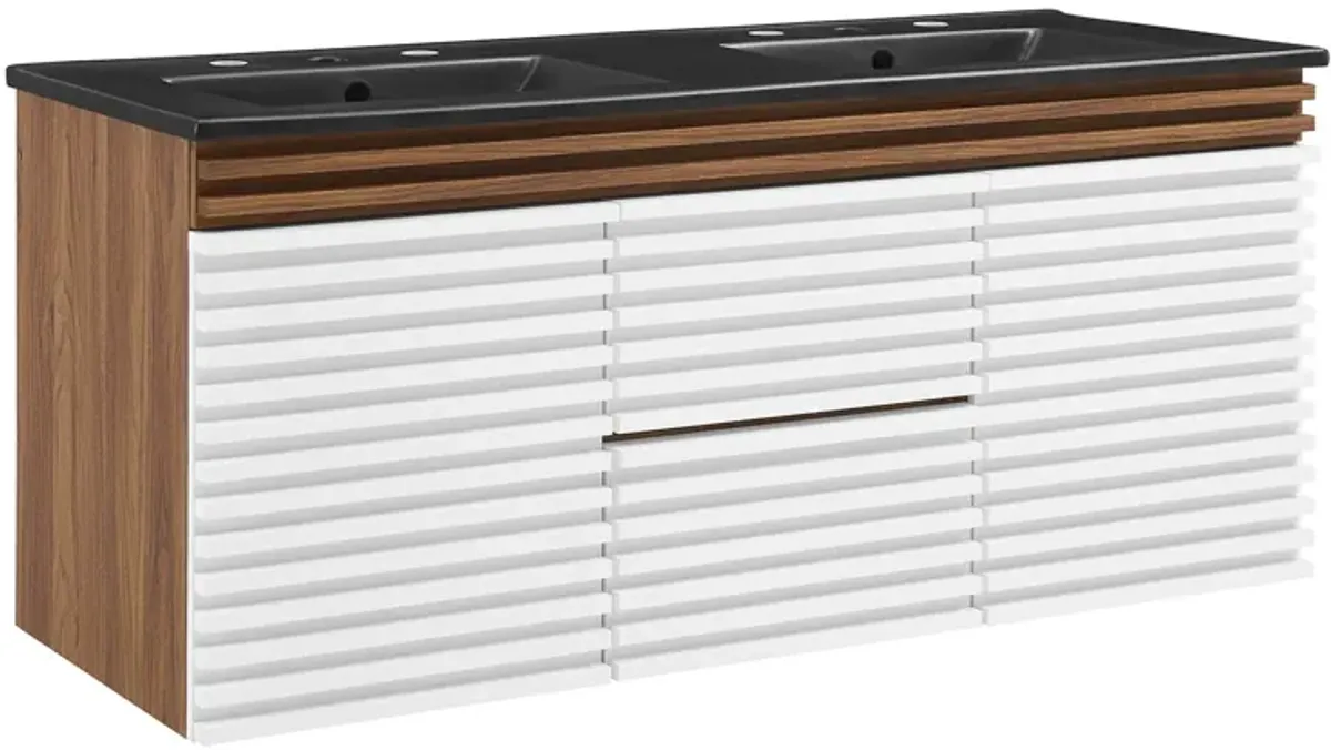 Render 48" Wall-Mount Bathroom Vanity Basin Included by Modway 48" Double / White Walnut Black