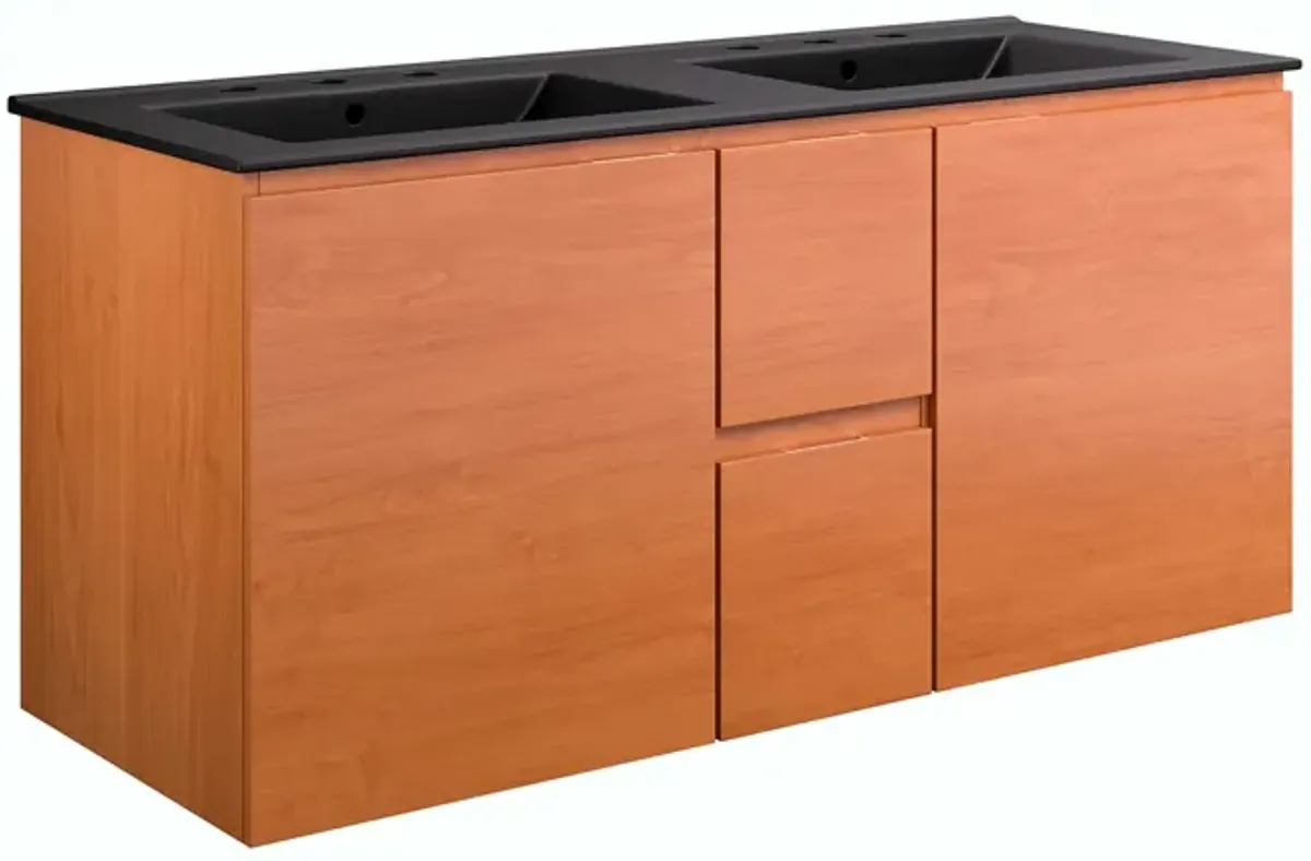 Scenic 48" Double Wall-Mount Bathroom Vanity by Modway 48" Double / Cherry Black