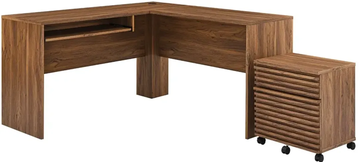 Render Wood Desk and File Cabinet Set by Modway Walnut