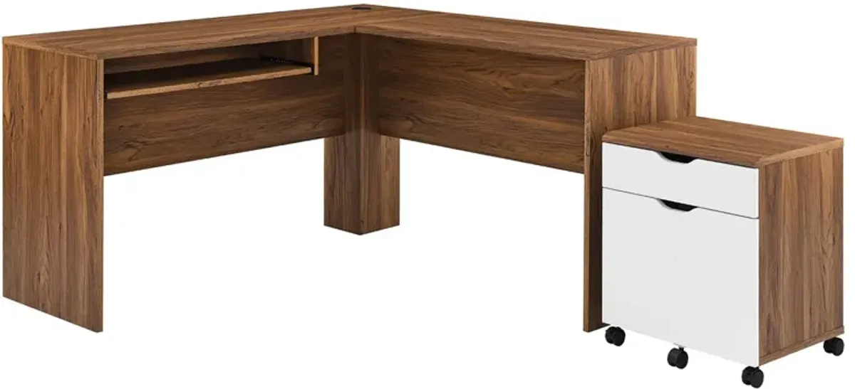 Envision Wood Desk and File Cabinet Set by Modway Walnut White