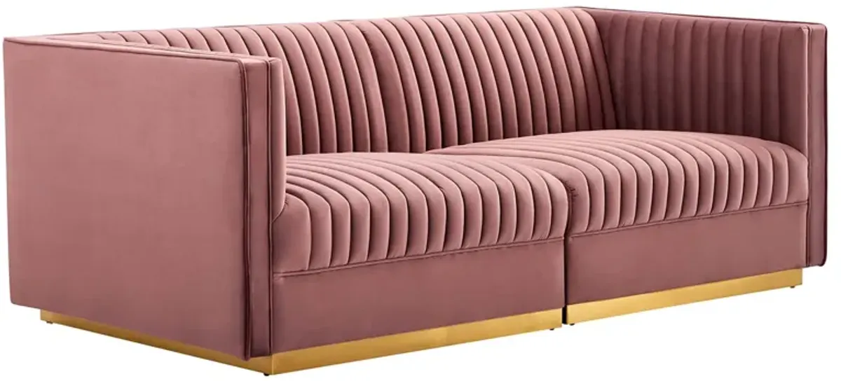 Sanguine Channel Tufted Performance Velvet Modular Sectional Sofa Loveseat by Modway Navy
