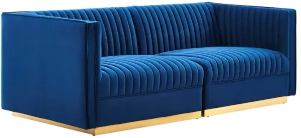 Sanguine Channel Tufted Performance Velvet Modular Sectional Sofa Loveseat by Modway Navy