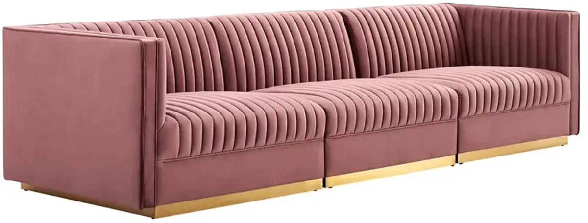 Sanguine Channel Tufted Performance Velvet 3-Seat Modular Sectional Sofa by Modway Gray