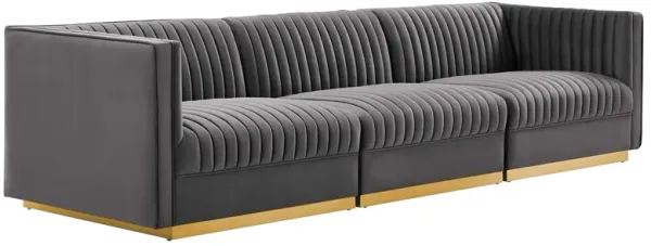 Sanguine Channel Tufted Performance Velvet 3-Seat Modular Sectional Sofa by Modway Gray