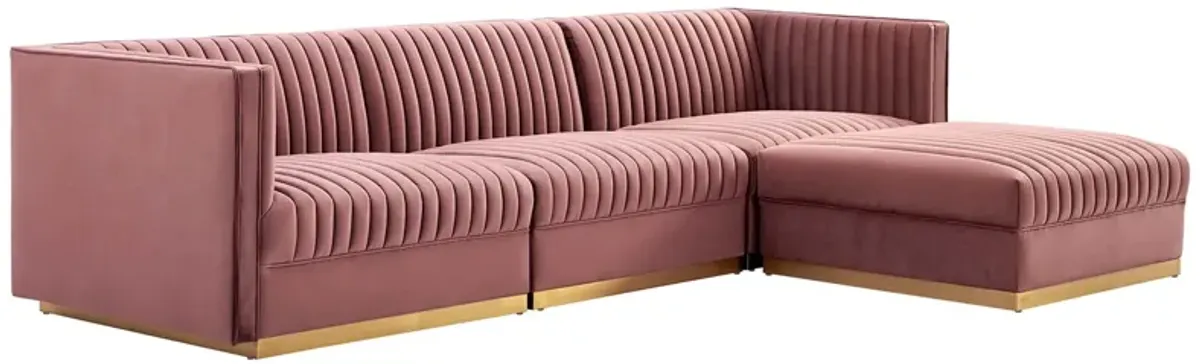 Sanguine 4-Piece Channel Tufted Performance Velvet Modular Sectional Sofa by Modway Dusty Rose