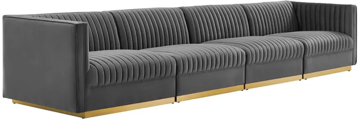 Sanguine Channel Tufted Performance Velvet 4-Seat Modular Sectional Sofa by Modway Gray