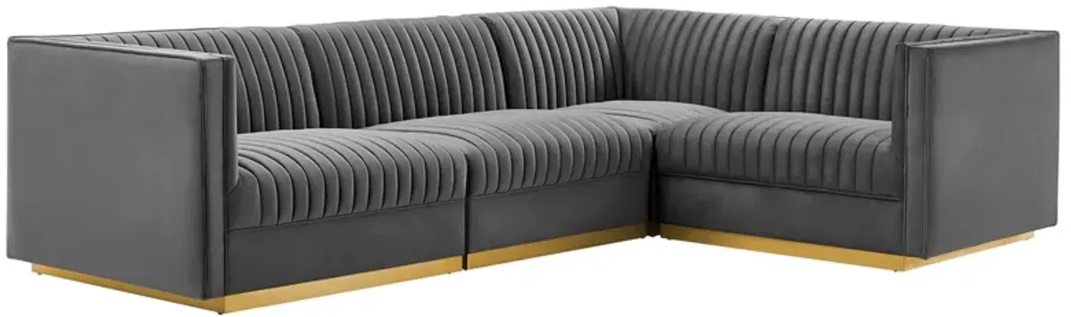 Sanguine 4-Piece Channel Tufted Performance Velvet Right-Facing Modular Sectional Sofa by Modway Gray