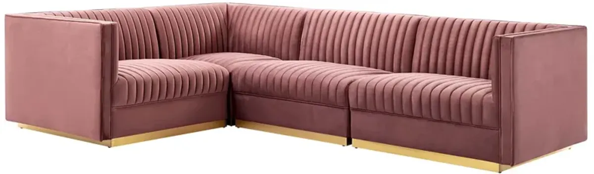 Sanguine 4-Piece Channel Tufted Performance Velvet Left-Facing Modular Sectional Sofa by Modway Dusty Rose