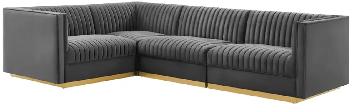Sanguine 4-Piece Channel Tufted Performance Velvet Left-Facing Modular Sectional Sofa by Modway Gray