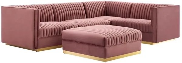 Sanguine 5-Piece Channel Tufted Performance Velvet Right-Facing Modular Sectional Sofa by Modway Dusty Rose
