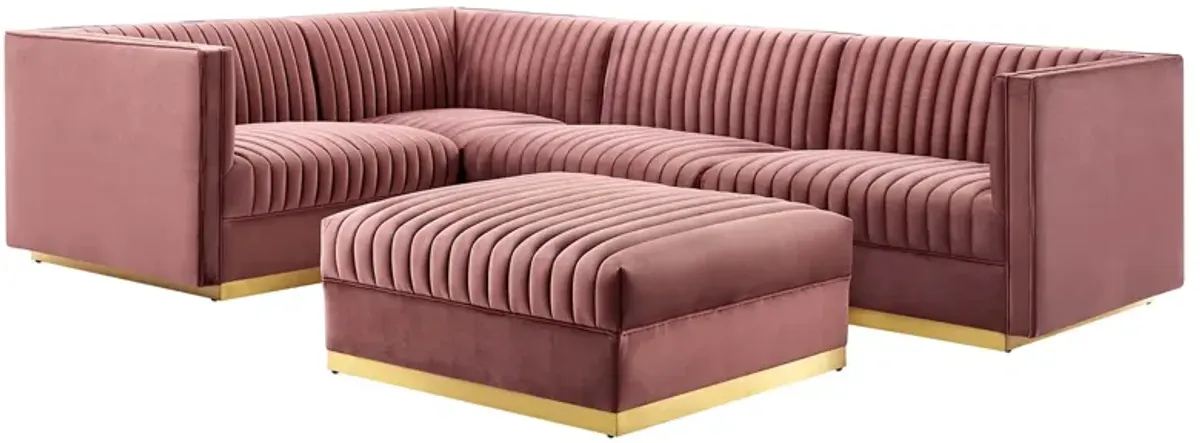 Sanguine 5-Piece Channel Tufted Performance Velvet Left-Facing Modular Sectional Sofa by Modway Dusty Rose