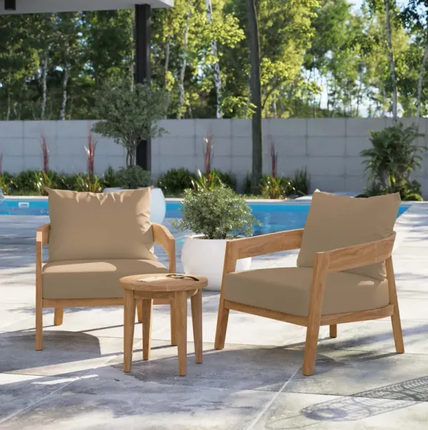 Brisbane 3-Piece Teak Wood Outdoor Patio Set by Modway Natural Light Brown