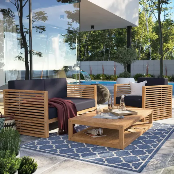 Carlsbad 3-Piece Teak Wood Outdoor Patio Outdoor Patio Set by Modway