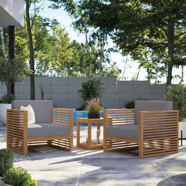 Carlsbad 	3-Piece Teak Wood Outdoor Patio Outdoor Patio Set by Modway Natural Navy