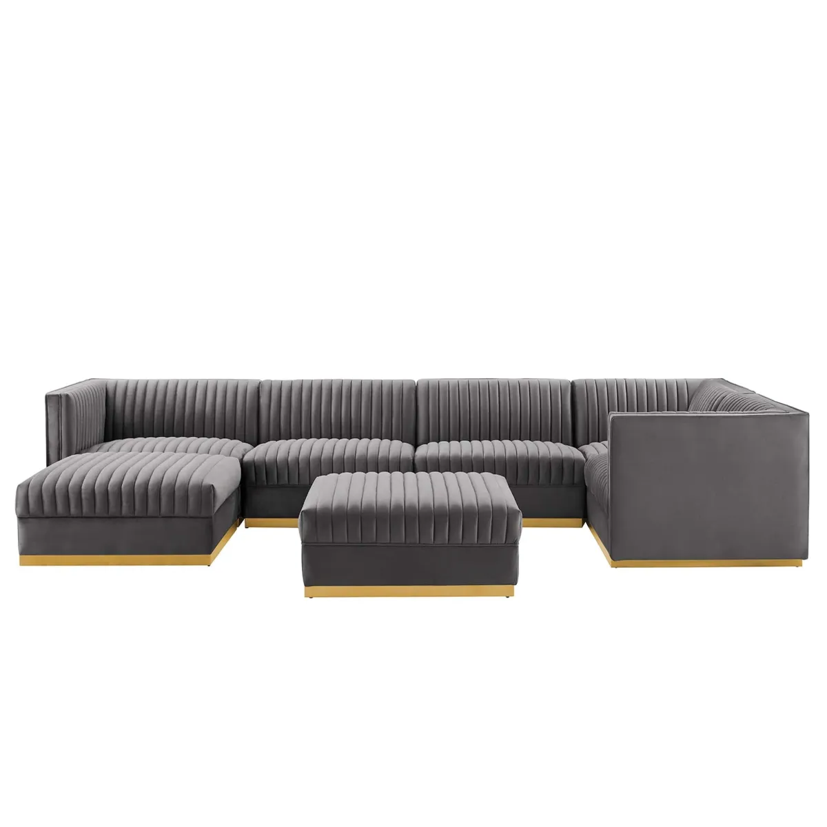 Sanguine 7-Piece Channel Tufted Performance Velvet Right-Facing Modular Sectional Sofa by Modway Dusty Rose