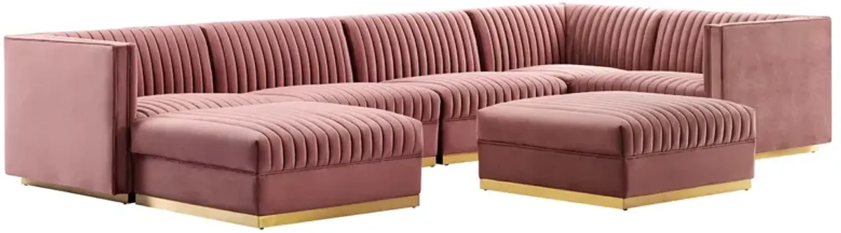 Sanguine 7-Piece Channel Tufted Performance Velvet Right-Facing Modular Sectional Sofa by Modway Dusty Rose