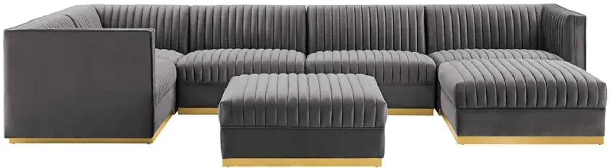 Sanguine 7-Piece Channel Tufted Performance Velvet Left-Facing Modular Sectional Sofa by Modway Dusty Rose